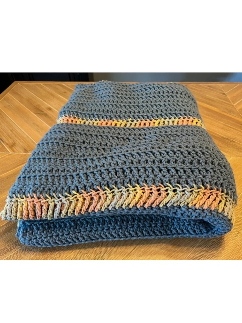 Vintage Handmade Crochet Knit Afghan Throw Blanket Grannycore Cottagecore Blue
